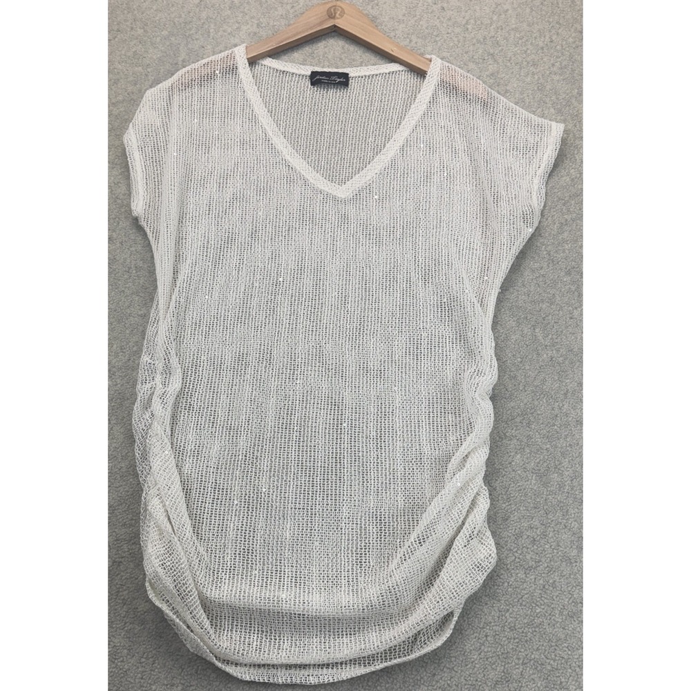 Jordan Taylor Womens Swim Tunic Cover Up White Sheer Mesh Side Ruched USA XL